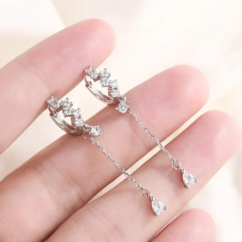 Серьги-гвоздики из серебра 925 пробы с белым цирконом, серия "Серебро", серьги-подвески с кисточками, роскошные модные аксессуары для вечеринок