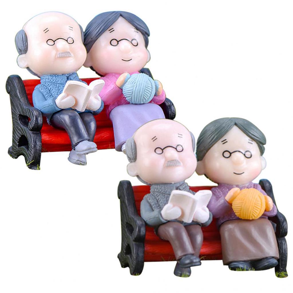 Mini Park Bench Grandpa Grandma Model Miniature Landscape Garden Decor Ornament ARI