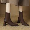 Осень Зима Квадратный Носок Женские Ботильоны на Высоком Каблуке Модные Туфли для Стриптиза Вечеринки Женские Винтажные Эластичные Облегающие Короткие Ботильоны