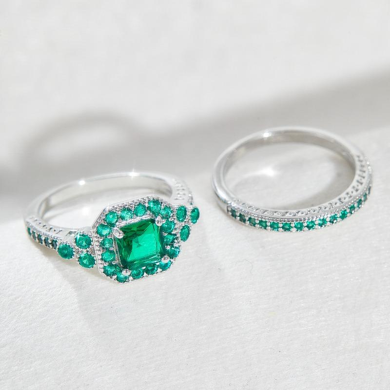 Роскошный женский набор обручальных колец с зеленым цирконом, милые свадебные украшения серебристого цвета для женщин