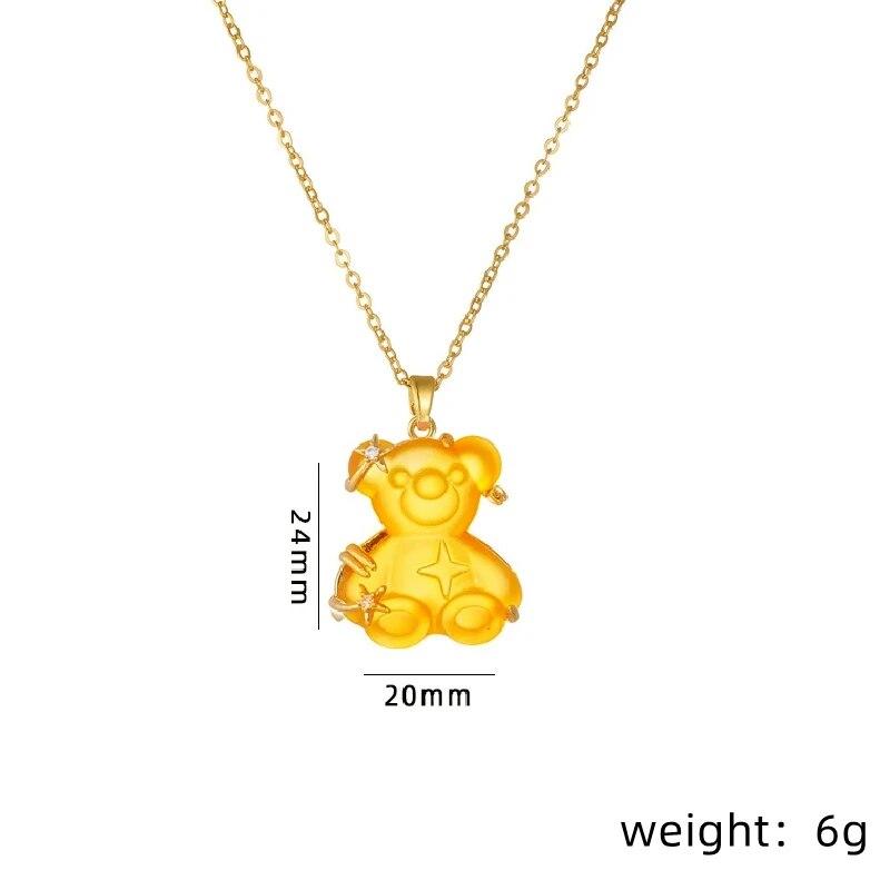 1 шт. Подвеска Звезда в стиле Инс из меди, инкрустированная смолой, Мишка-конфета со стальной цепочкой, Простое ожерелье