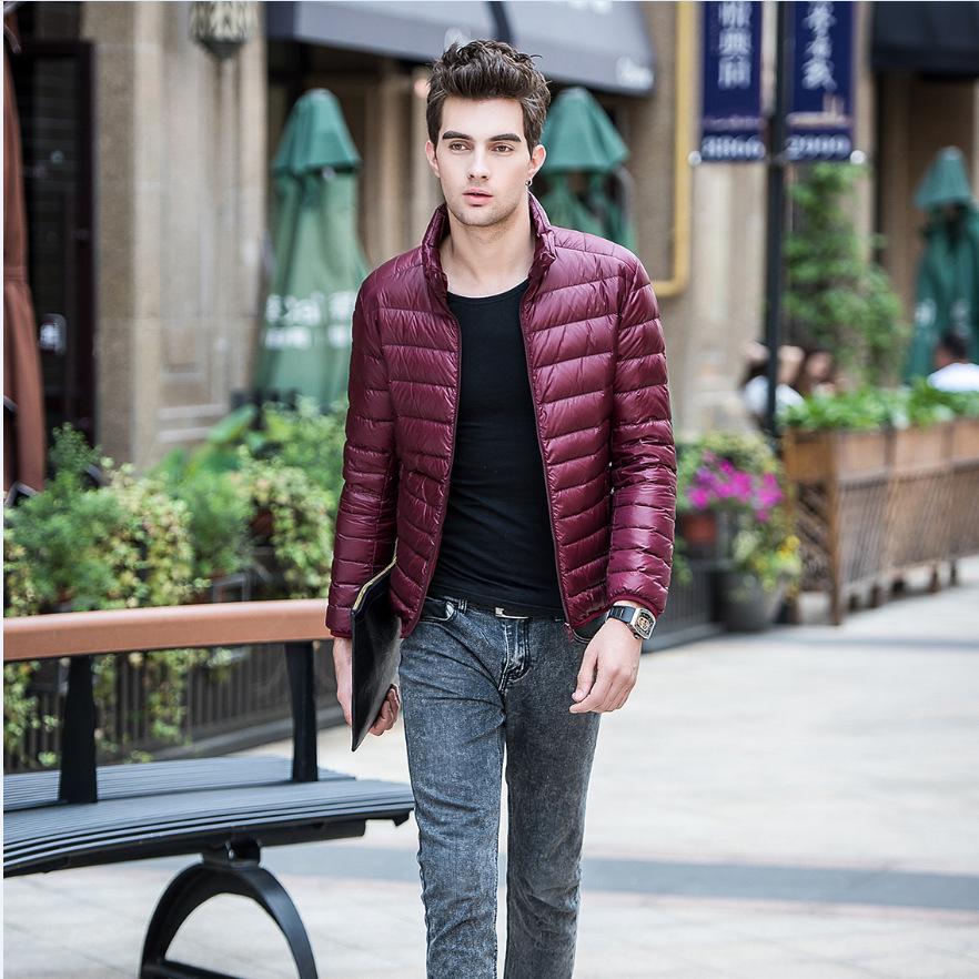 Мужская легкая пуховая куртка приталенного силуэта: Воротник-стойка, Коллекция Осень/Зима, Доступны большие размеры.