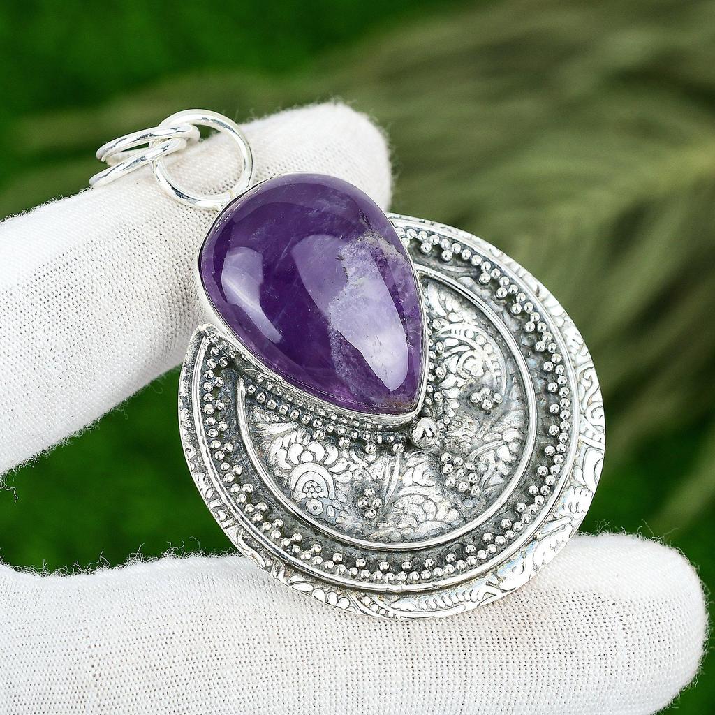 Friendship Day Deal Sterling Silver Pear Star Amethyst Stone New Pendant Jewelry