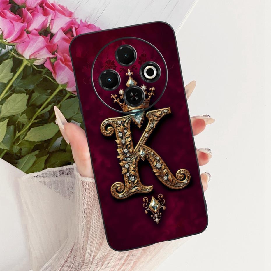 2025 Модный чехол с буквой и короной для Tecno Spark 30C 30 Pro 4G Черный силиконовый мягкий чехол для Tecno Spark30C 30 30Pro Чехлы для телефона
