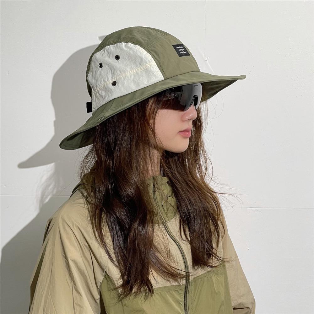 Splicing Color Drawstring Fisherman Hat Cotton Hiking Hat Breathable Wide Brim Sun Hat Travel