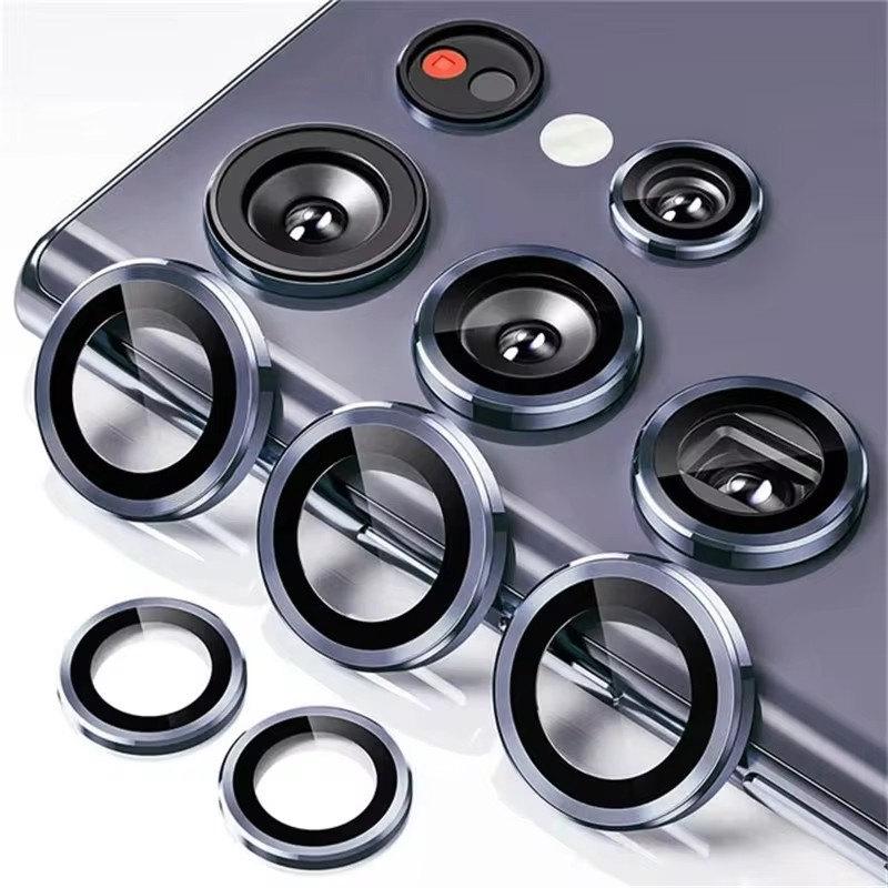 Camera Matel Ring For Samsung Galxy S24 Ultra S23 FE Plus S24+ S22 Ultra Back Lens Tempered Glass Cover Guard Rear Case Cap