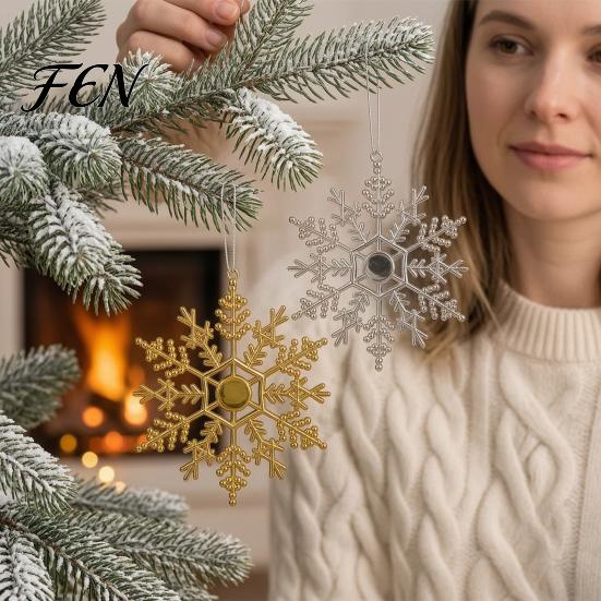 Indoor Outdoor Christmas Tree Decorations 3Pcs Snowflakes Ornaments, 10cm Glitter Hanging Plastic Snowflake Shatterproof Decor for Winter Wonderland