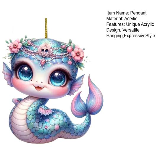 Подвеска в виде змеи-русалки, акриловое плоское украшение для автомобиля на Рождество, подвесная подвеска на елку, милый мультяшный подарок для влюбленных русалок на Рождество