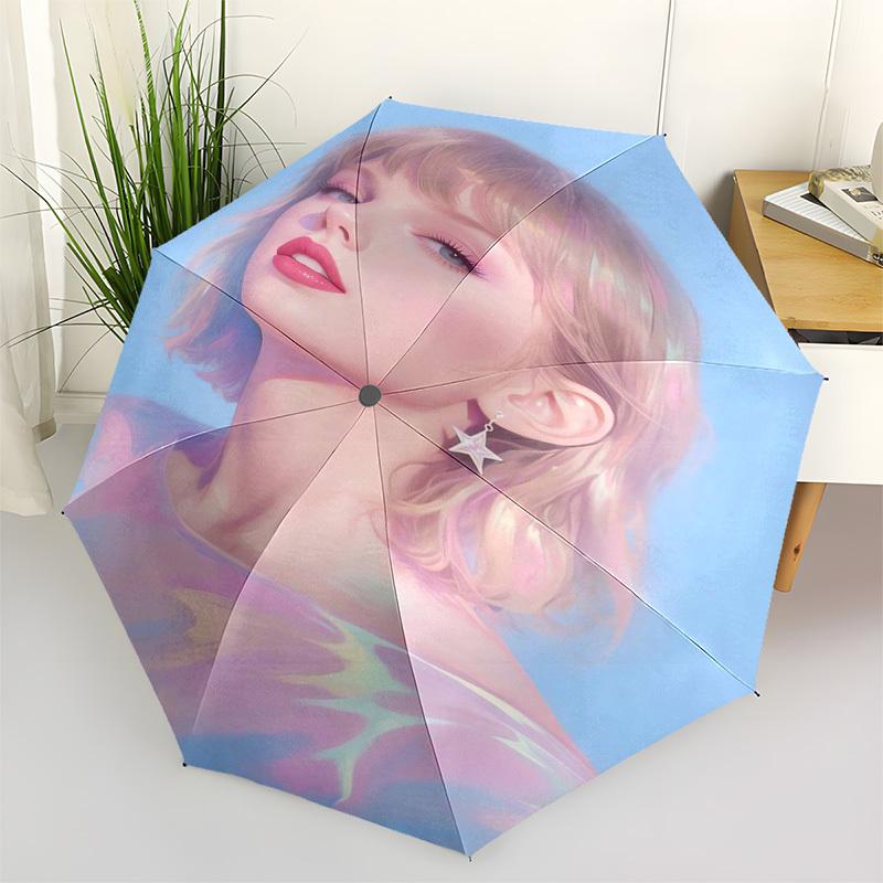 Taylor Swift Themed Automatic Opening and Closing Umbrella, Compact Travel Umbrella, Lightweight and Portable, Suitable for Beach Commuting