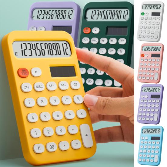 Настольный калькулятор на солнечной батарее, 12 цифр, нескользящие овальные кнопки, большой ЖК-дисплей, финансовый калькулятор для студентов, офисные принадлежности