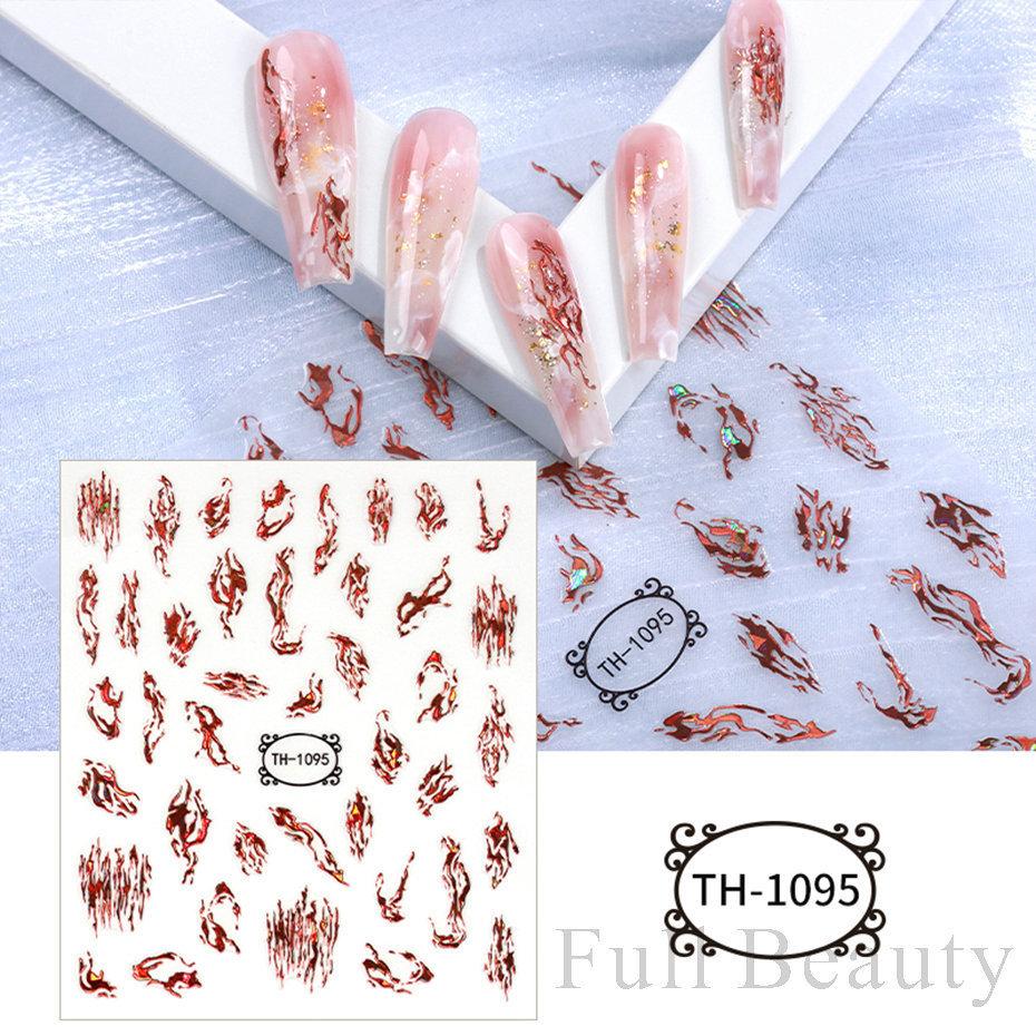 3D Золотая волна линия наклейки для ногтей мрамор синий геометрические абстрактные цветы слайдеры для дизайна ногтей наклейки фольга украшения для маникюра