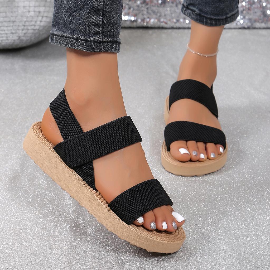 Trendy Roman Style Women's Hemp Rope Bottom Flat Sandals Female Outdoor Wearing Rome Slope Heel Beach Shoes