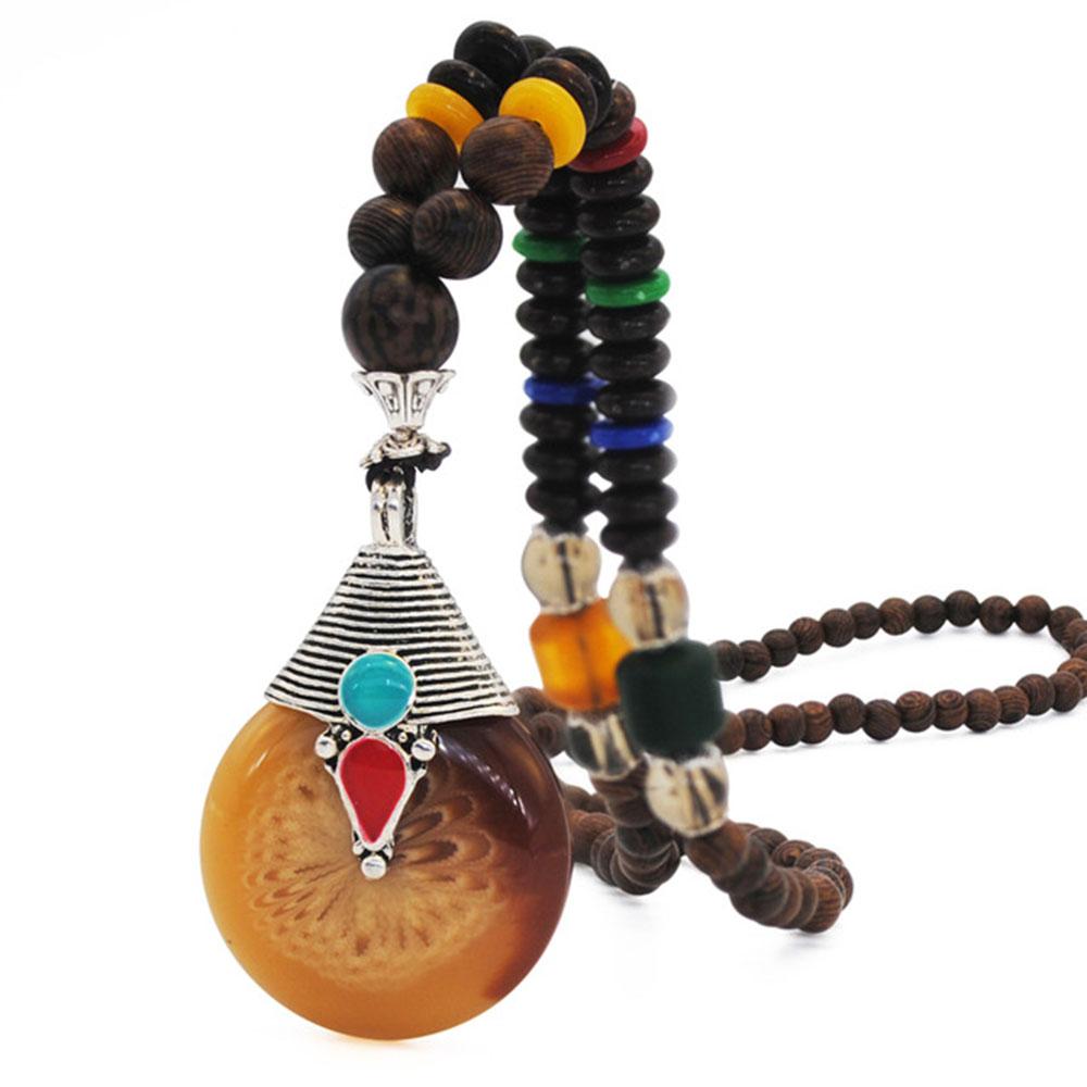 Men Handmade Nepal Horn Mala Buddhist Pendant Wood Beads Necklace Long Necklace