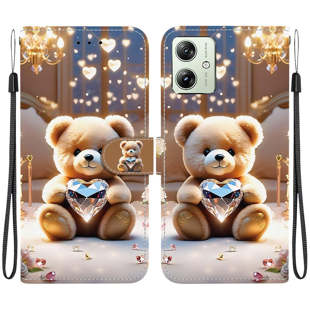 Чехол-книжка из искусственной кожи ручной работы для Motorola Moto G54, противоскользящая противоударная крышка с ремешком на запястье и дизайном в виде сердечка/розы/кошки