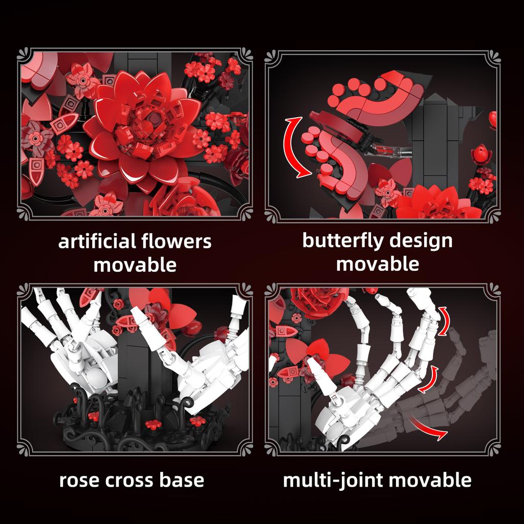 901Pcs Rose Cross Building Blocks Toy Set, Home Decor Creative Ornament, Model Assembly Toy, Educational Toy, Kids Birthday Gift