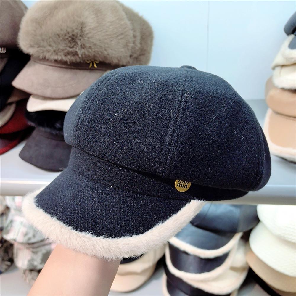 Зимняя модная трикотажная кепка из полиэстера для женщин - 100% полиэстер, теплая, толстая, мягкая, похожая на флис, восьмипанельная кепка, модная повседневная универсальная кепка с кожей