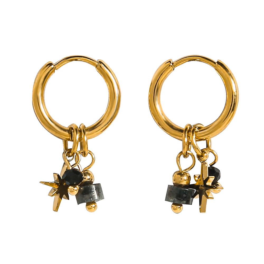 18K Gold Plated Stainless Steel Hoop Earrings for Women Natural Stone Pink Cute Charms Waterproof Jewelry