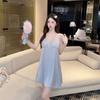 1011 new sexy ice silk nightgown women's summer with chest pad, advanced sense suspender nightgown, pure desire style pajamas, small fragrance