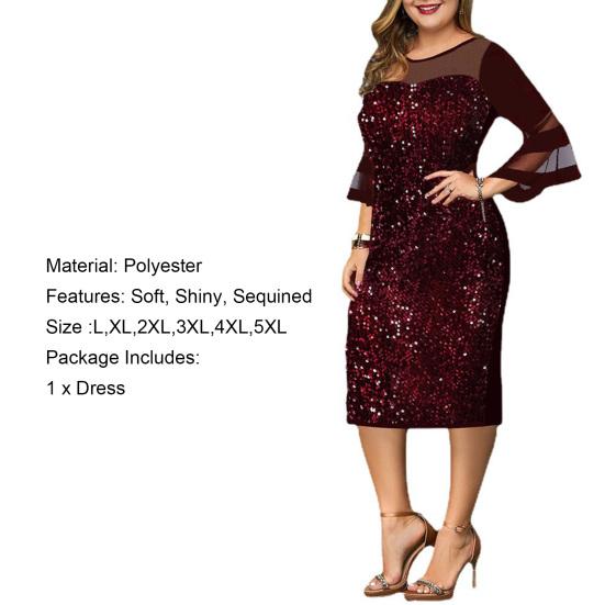 Леди Нижние Юбки Плюс Размер Вечернее Платье Сетчатая Пряжа С Блестками Плюс Размер Облегающее Платье с Расклешенными Рукавами для Свадьбы