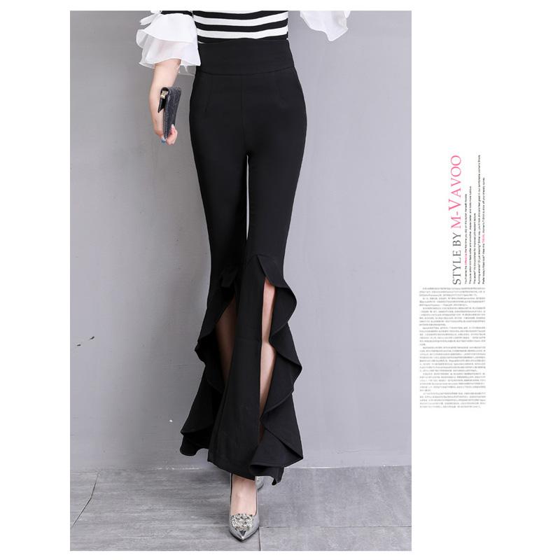 Harajuku Summer High Waist Women's Chiffon Split Up Capris Pants for Women Skinny Ruffles Flare Pants Woman Trousers Red Black
