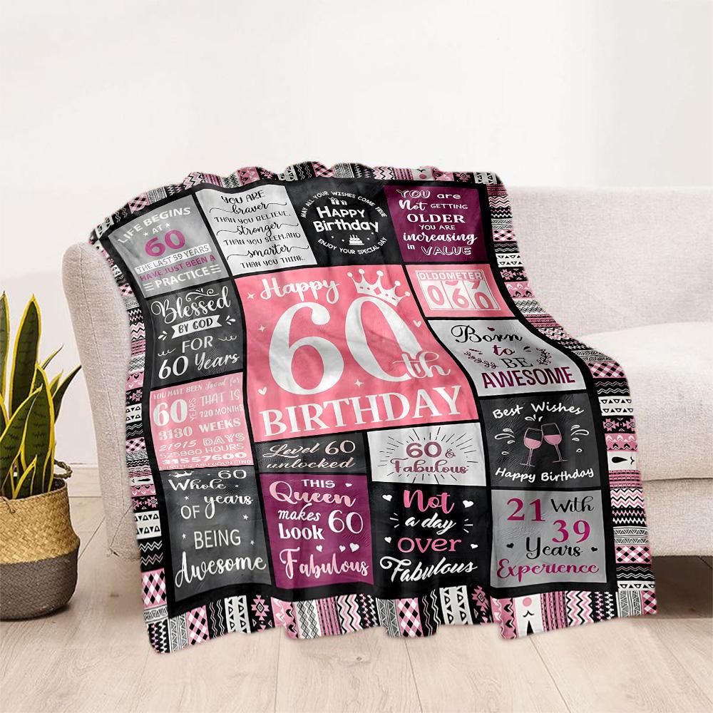 1pc Happy 60th Birthday Celebration blanket Soft and Warm for Sofa Office Camping Travel Livingroom Great Gift for Friends and Family Comfortable