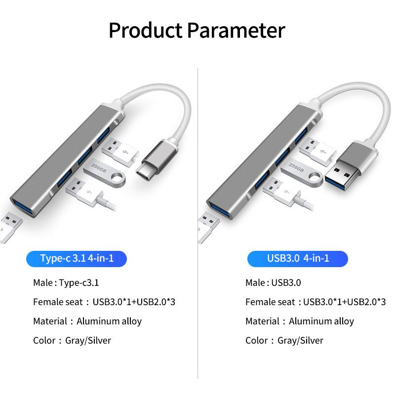 FONKEN USB-концентратор 4 порта Otg Usb C 3,0 разветвитель для Lenovo Xiaomi Macbook Pro зарядка передачи данных металлический удлинитель кабеля для USB-устройств