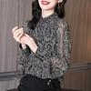 Chiffon Shirt Women's Spring and Autumn Long Sleeve Puff Sleeve Floral Top