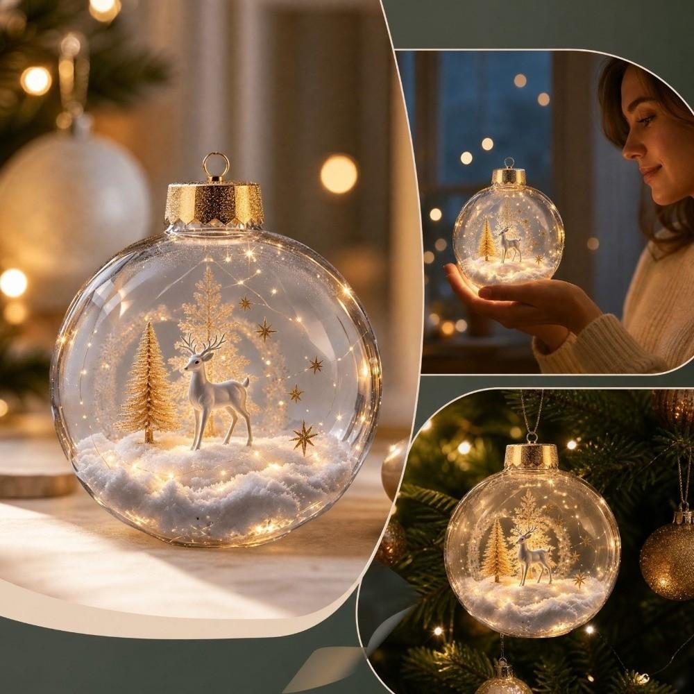 Shatterproof Transparent Sphere Bauble Lightweight Pendant Cute Hanging Light Up Ornament Holiday