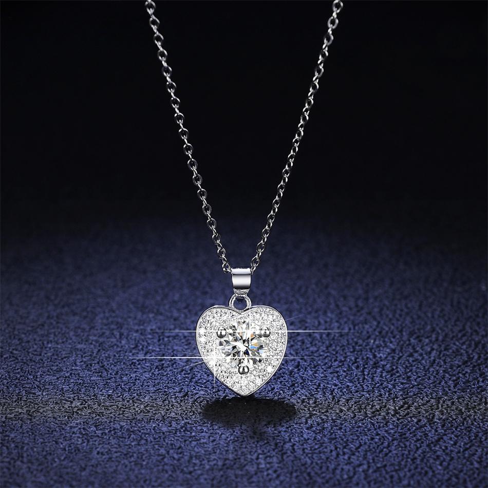 Heart Shape 1ct Moissanite S925 Sterling Silver Sparkling Charming Personalized Pendant Necklace Women's Brand Jewelry