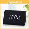 Sleek Wooden Voice Control Led Display Alarm Digital Triangular Desk Clock Thermometer