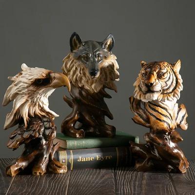 Американская ретро-симуляция головы животного статуя волка льва тигра орла лошади скульптура для дома гостиная спальня книжный шкаф украшение