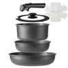 CAROTE Frying Pan 7 Fire PFOS Pot Removable Set for Living Marble Smooth Easy To Oven One Year Black EW Series Set, Pieces, IH/Gas Compatible, PFOA,