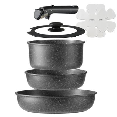 Сковорода CAROTE 7 Fire PFOS Pot Removable Set для Living Marble Smooth Easy To Oven One Year Black EW Series Set, Pieces, IH/Gas Compatible, PFOA,