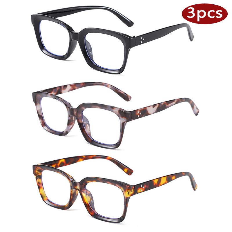 3pcs New Square Reading Glasses Men Women Oversized Glasses Frame Fashion High-definition Presbyopia Eyeglasses Rivets Eyewear