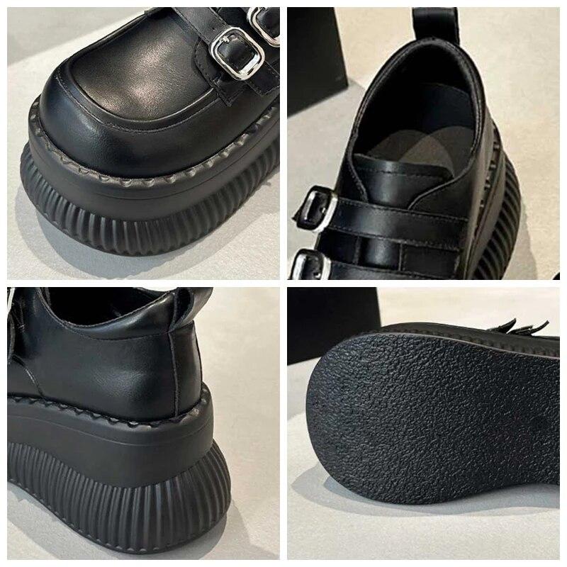 Fujin 8.5cm New Microfiber Leather Spring Shoes Women Ladies Platform Wedge Comfy Rubber Moccasins Mary Jane British Autumn Hook