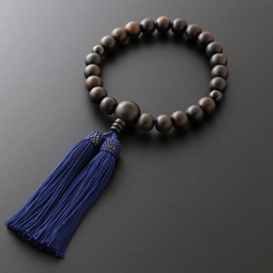 Киотский буддийский алтарь Hayashi Буддийские четки для мужчин, чистый шелк с эбеновым деревом (Неполированный) Кисточка на голове и узор «Двуглазый голубой тигровый глаз» [Соколиный]