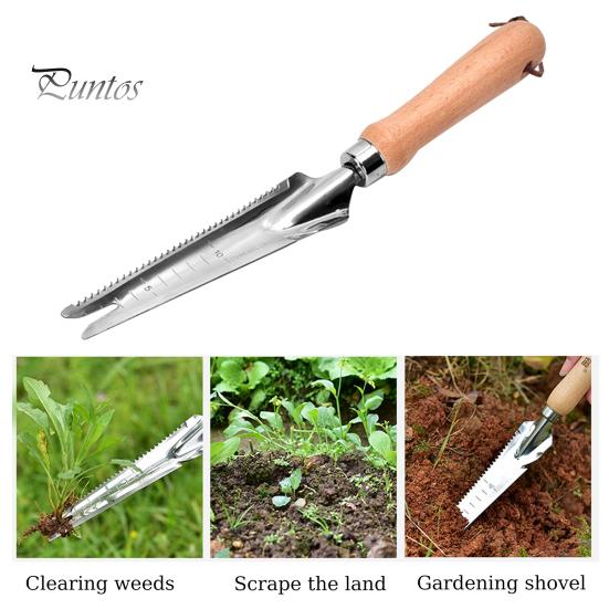 5-in-1 Garden Trowel Stainless Steel Weed Remover with Wooden Handle Multipurpose Hand Weeder for Easy Weed Removal Planting Transplanting