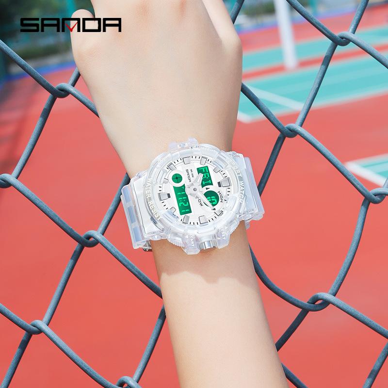 Sanda Новый прозрачный ремешок Многофункциональные простые часы Персонализированные спортивные мужские и женские электронные часы для студентов средней школы