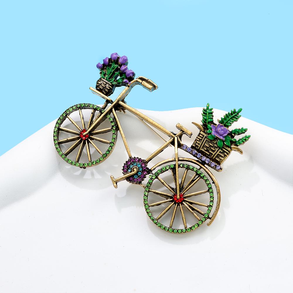 New Rhinestone Bicycle Brooch Fashion Summer Bike Pin Enamel Jewelry 2 Colors Available High Quality