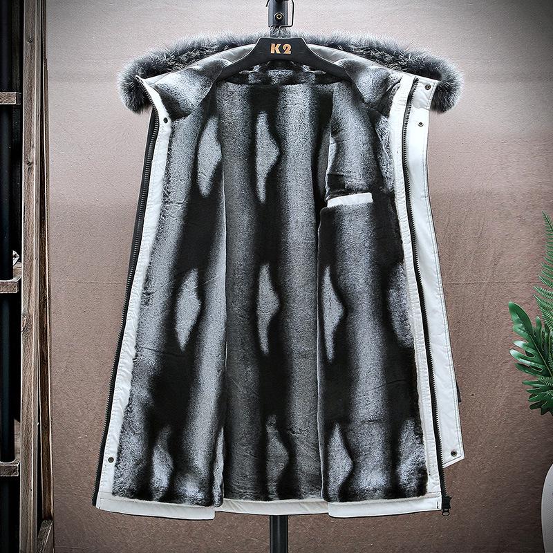 Men's Winter Fleece-Lined Hooded Mid-Length Printed Cotton Coat - Trendy & Warm Casual Jacket