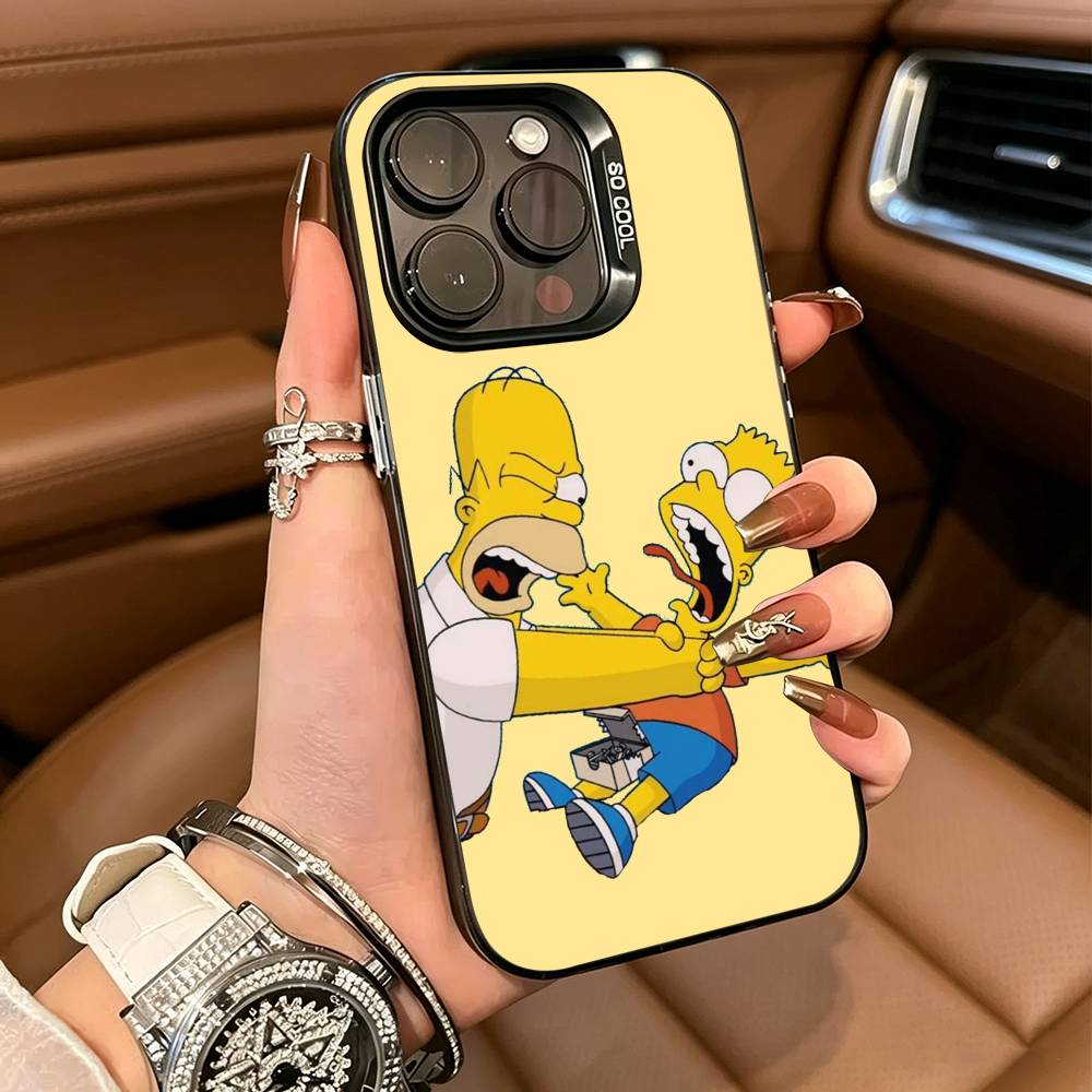 S-Симпсоны C-Мультфильм Чехол для телефона Для IPhone17 16 11 12 13 14 15 16 Pro Max Plus Чехол Цветной Серебристый Funda Бампер