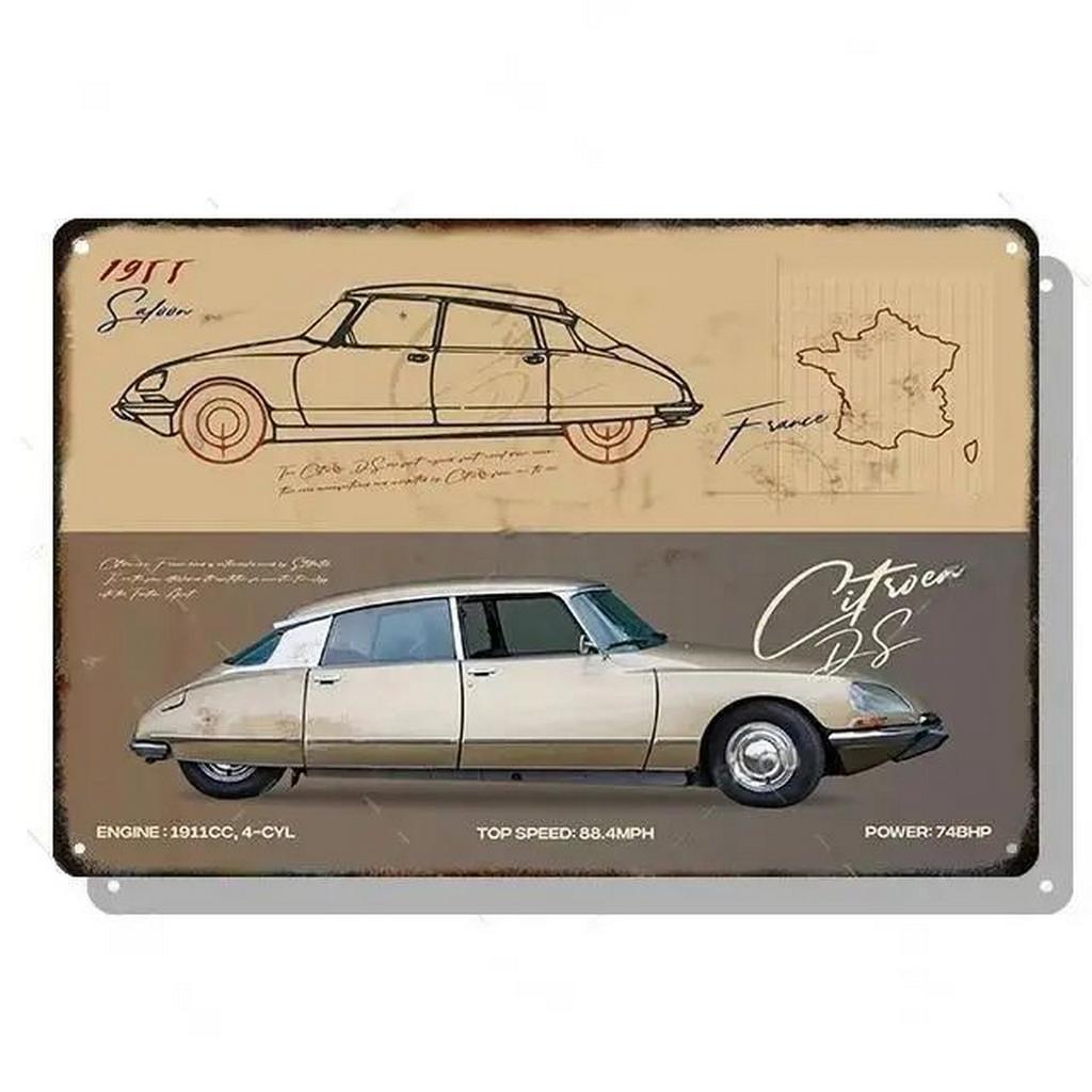 Металлические жестяные таблички Плакат Классические автомобили Настенное украшение Винтажные художественные постеры Жестяная картина для мужской пещеры Дома Кафе Игровой комнаты Клуба Бара