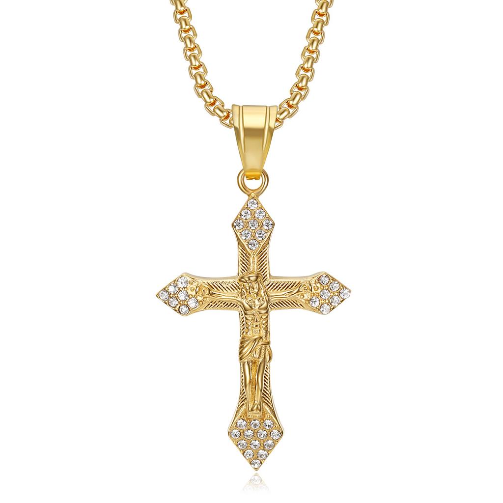 2026 Jewelry Fashion Trend Inlaid Zircon Men's Exquisite Gift Jewelry Necklace Gold Inlaid Diamond YS Cross Pendant Necklace