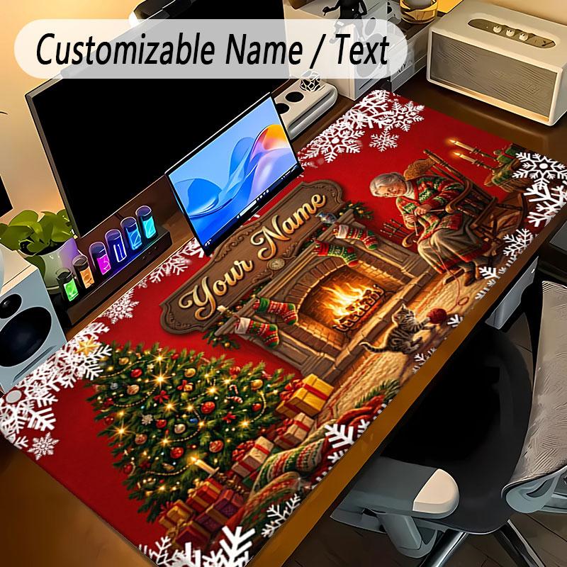 Christmas Theme Personalized Mouse Pad Custom Name Text Non Slip Desk Pad For Laptop Office Desktop