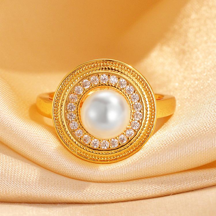 Ретро-модное микро-инкрустированное циркониевое жемчужное кольцо для женщин, универсальное, нишевое, легкое, роскошное, темпераментное кольцо-диск