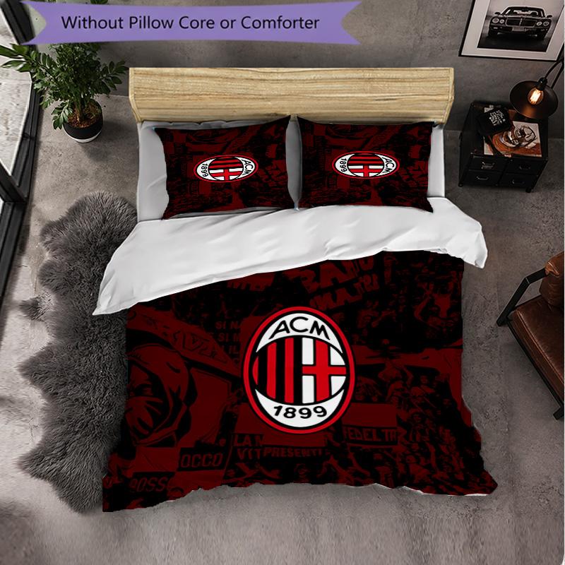AC Milan 3 Piece Bedding Set Soft Duvet Cover Set with Pillowcases Printed Bedroom Decor Set for Home