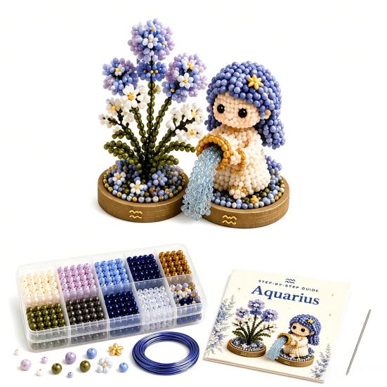 12 Zodiac Signs Bead Craft Kit DIY Beaded Garden Kit 3d Beaded Astrology Flower Kit