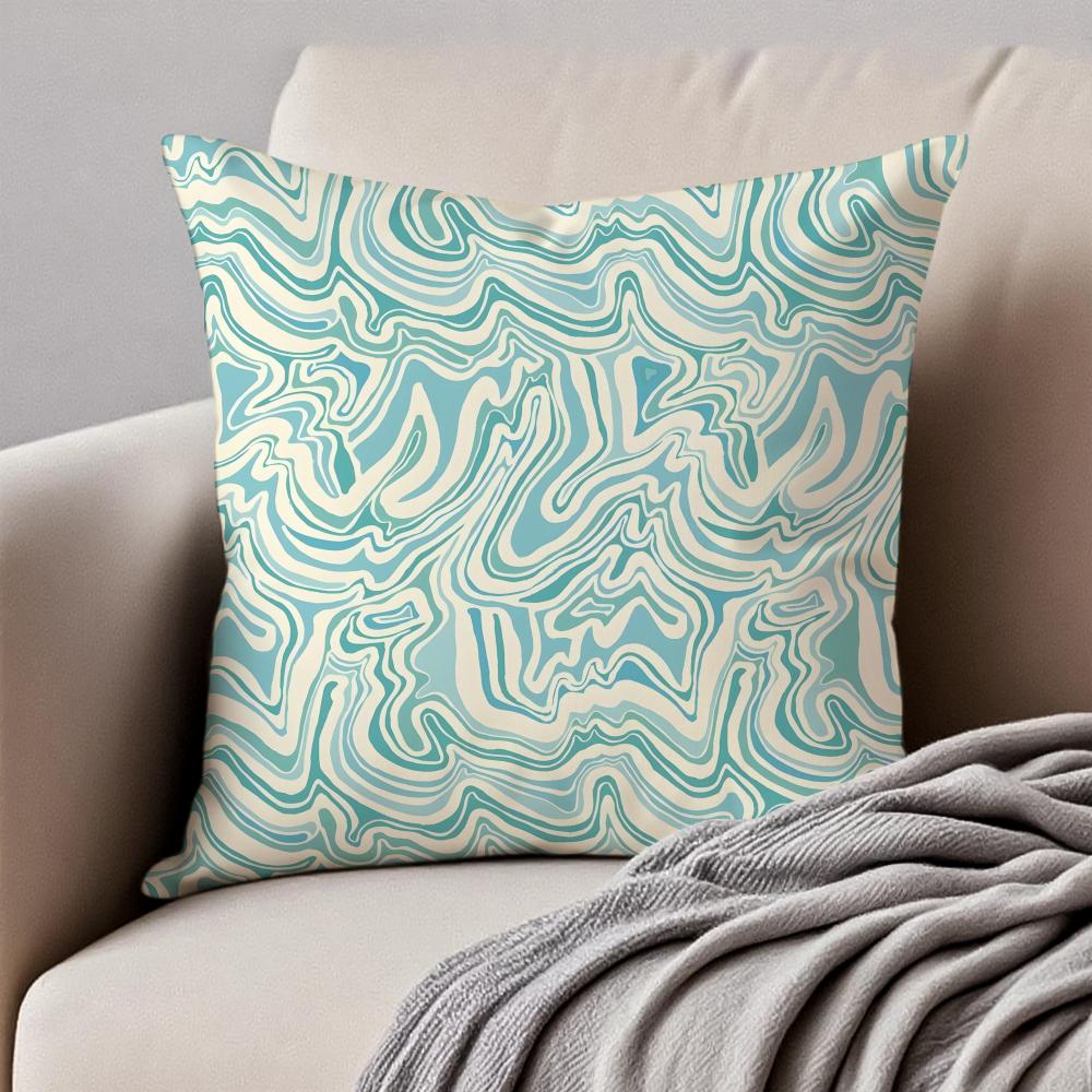 Wave Pattern Pillow Fresh Ins Style Decor Cushion Cover Pillowcase Anti-Dustmite Invisible Zipper Short Plush Sofa Cushion