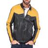 Мужская черно-желтая куртка из натуральной кожи