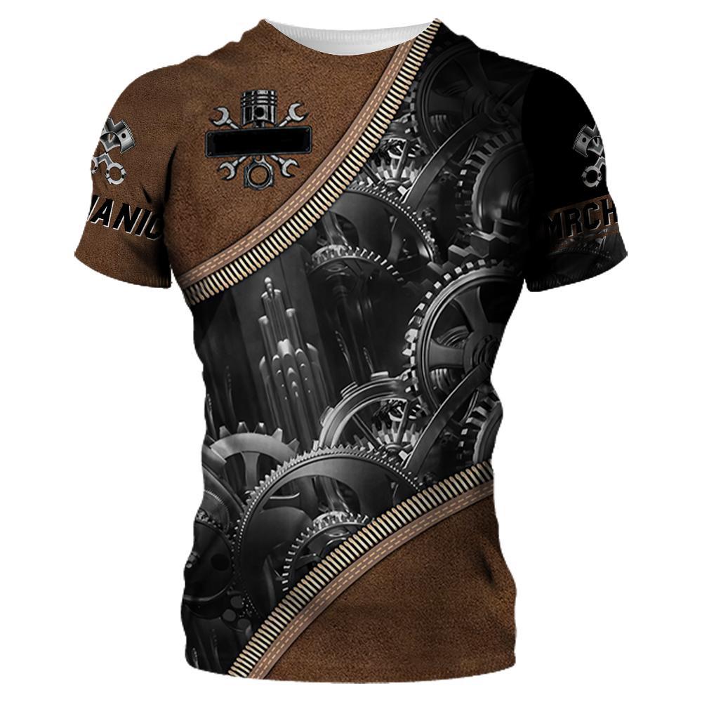 Летняя мужская футболка «Механик» на заказ, хлопковая рубашка с короткими рукавами и 3D принтом, модная индивидуальная толстовка, уличная одежда
